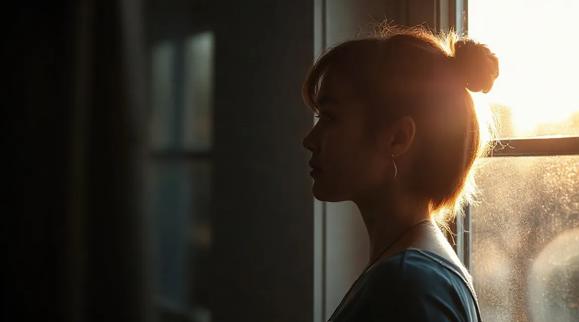 A woman seen in silhouette beside a sunlit window